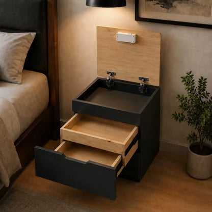 Smart Nightstand NFC Lock & Hidden Compartment, Side Storage Bedside Cabinet, Minimalist Secure Furniture for Living Bedroom
