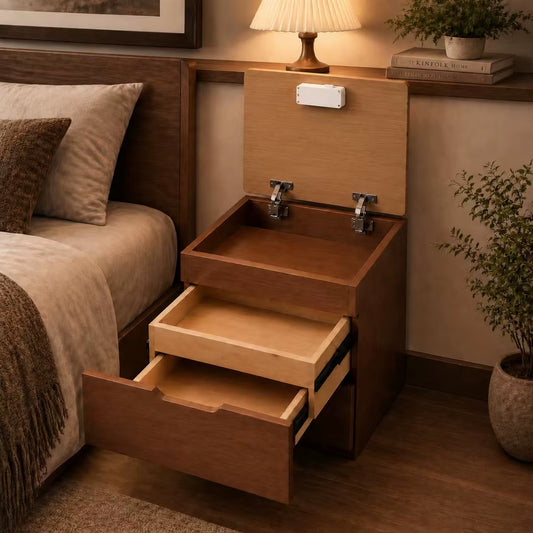Smart Nightstand NFC Lock & Hidden Compartment, Side Storage Bedside Cabinet, Minimalist Secure Furniture for Living Bedroom