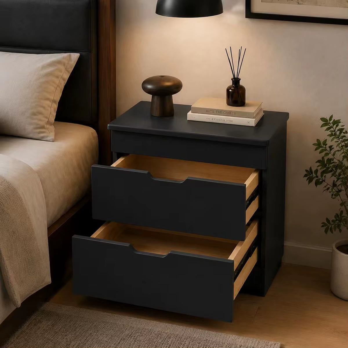 Smart Nightstand NFC Lock & Hidden Compartment, Side Storage Bedside Cabinet, Minimalist Secure Furniture for Living Bedroom