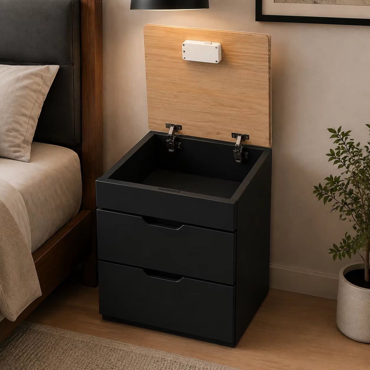Smart Nightstand NFC Lock & Hidden Compartment, Side Storage Bedside Cabinet, Minimalist Secure Furniture for Living Bedroom